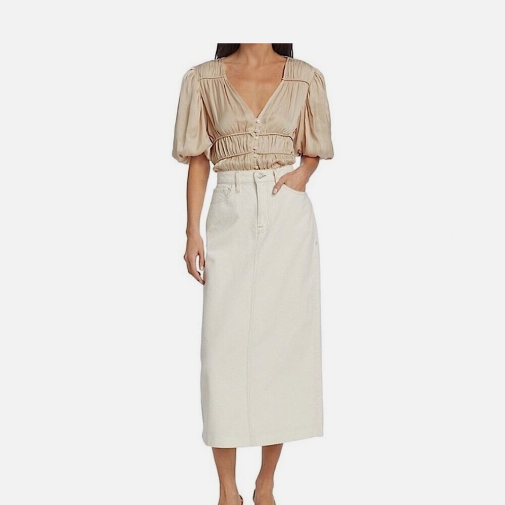 Frame Le Midi Denim Skirt In Ecru